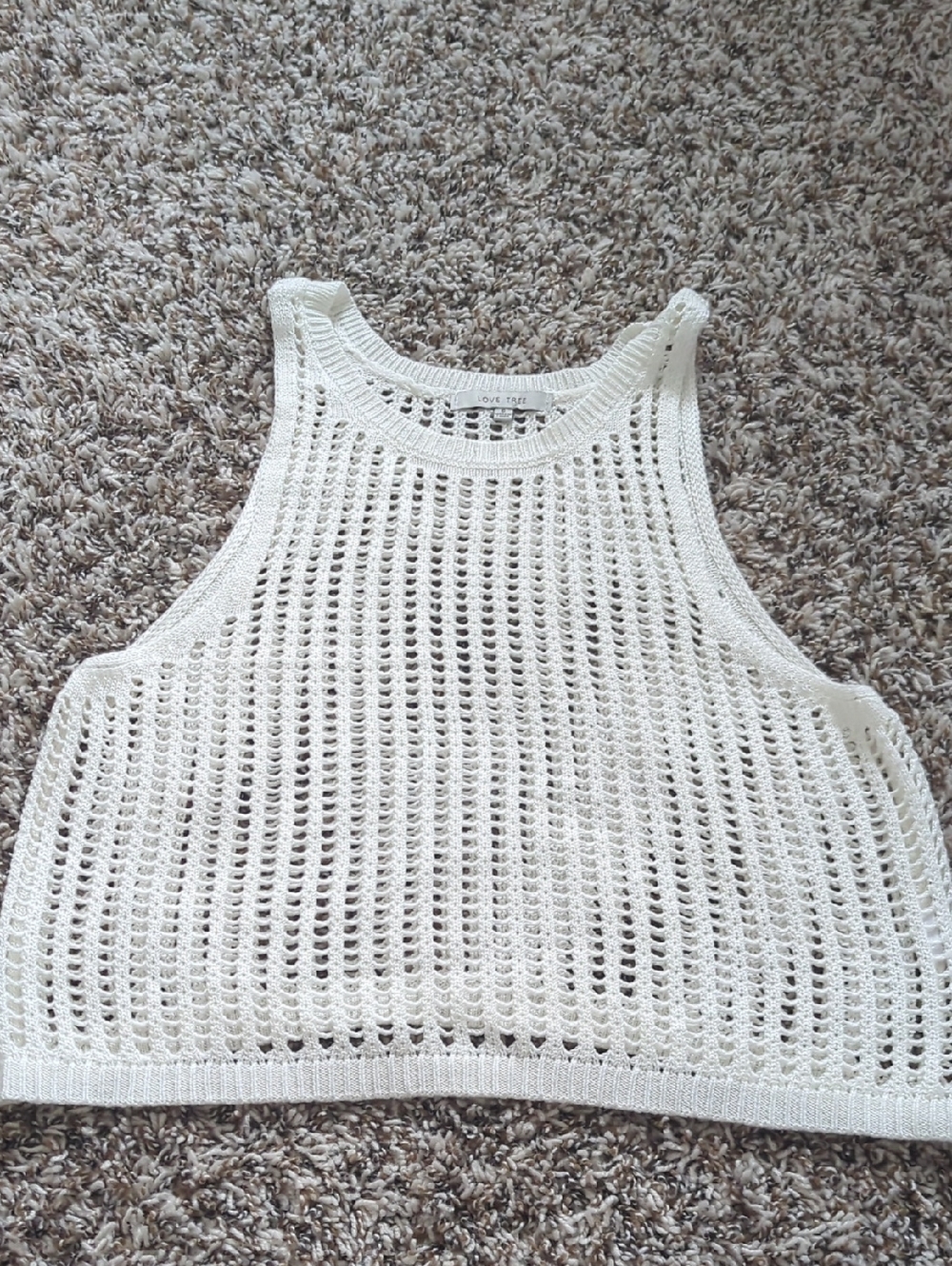 Love Tree Cream Open-Weave Cropped Tank
